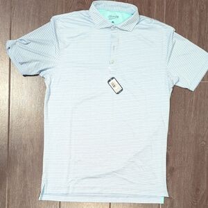 Johnnie-o Performance Polo (New - Men's Medium). Pale Blue With Stripes.
